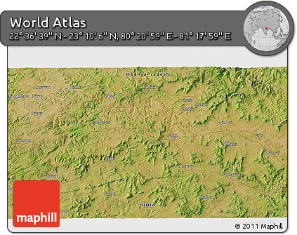 Satellite 3D Map of the Area around 22° 53' 22" N, 80° 49' 29" E
