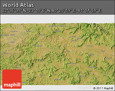 Satellite 3D Map of the Area around 22° 53' 22" N, 80° 49' 29" E