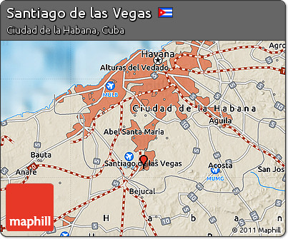 Free Shaded Relief Map of Santiago De Las Vegas