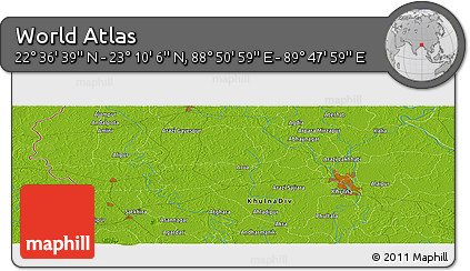 Physical Panoramic Map of the Area around 22° 53' 22" N, 89° 19' 29" E