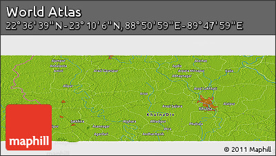 Physical Panoramic Map of the Area around 22° 53' 22" N, 89° 19' 29" E