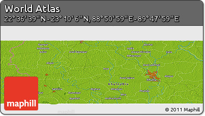 Physical Panoramic Map of the Area around 22° 53' 22" N, 89° 19' 29" E