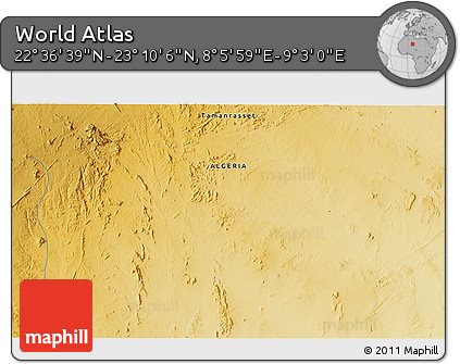 Physical 3D Map of the Area around 22° 53' 22" N, 8° 34' 29" E