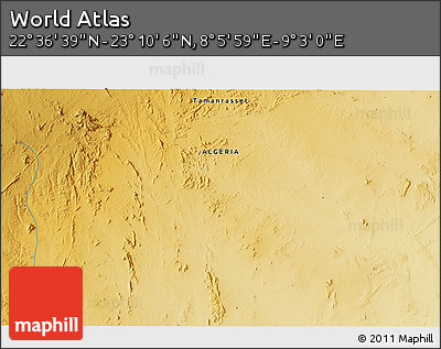 Physical 3D Map of the Area around 22° 53' 22" N, 8° 34' 29" E