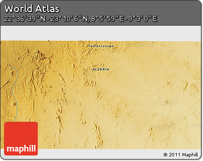 Physical 3D Map of the Area around 22° 53' 22" N, 8° 34' 29" E