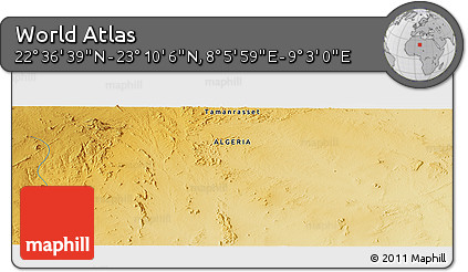 Physical Panoramic Map of the Area around 22° 53' 22" N, 8° 34' 29" E