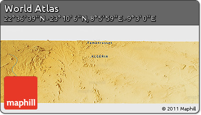 Physical Panoramic Map of the Area around 22° 53' 22" N, 8° 34' 29" E