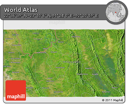 Satellite 3D Map of the Area around 22° 53' 22" N, 91° 52' 30" E