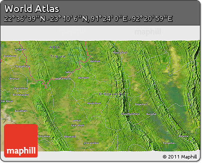 Satellite 3D Map of the Area around 22° 53' 22" N, 91° 52' 30" E