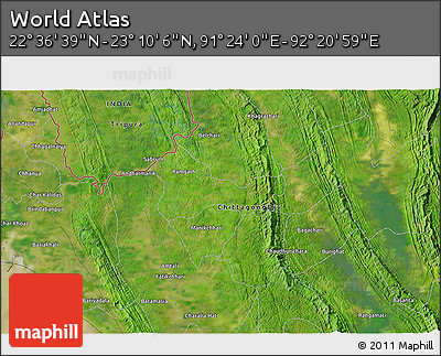 Satellite 3D Map of the Area around 22° 53' 22" N, 91° 52' 30" E