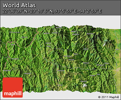 Satellite 3D Map of the Area around 22° 53' 22" N, 93° 34' 29" E