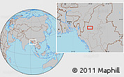 Gray Location Map of the area around 22° 53' 22" N, 94° 25' 30" E