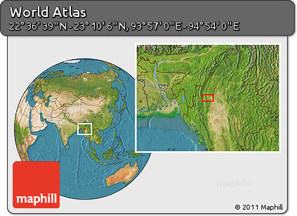 Satellite Location Map of the Area around 22° 53' 22" N, 94° 25' 30" E