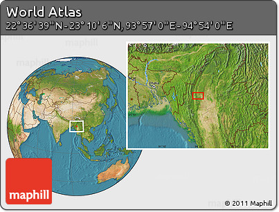 Satellite Location Map of the Area around 22° 53' 22" N, 94° 25' 30" E