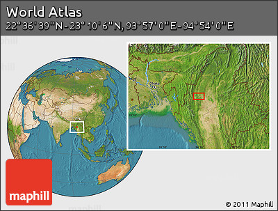 Satellite Location Map of the Area around 22° 53' 22" N, 94° 25' 30" E