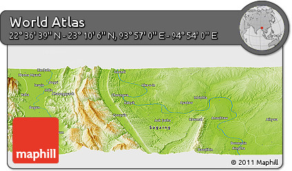 Physical Panoramic Map of the Area around 22° 53' 22" N, 94° 25' 30" E