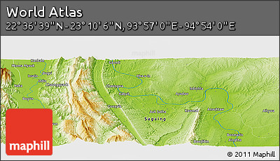 Physical Panoramic Map of the Area around 22° 53' 22" N, 94° 25' 30" E