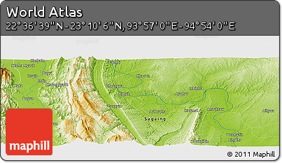 Physical Panoramic Map of the Area around 22° 53' 22" N, 94° 25' 30" E
