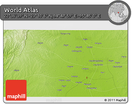 Physical 3D Map of the Area around 22° 53' 22" N, 95° 16' 30" E