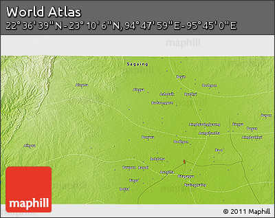 Physical 3D Map of the Area around 22° 53' 22" N, 95° 16' 30" E
