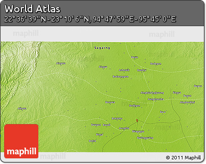 Physical 3D Map of the Area around 22° 53' 22" N, 95° 16' 30" E