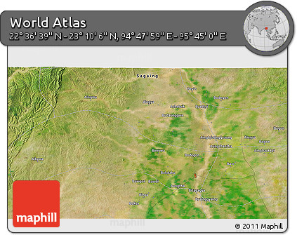 Satellite 3D Map of the Area around 22° 53' 22" N, 95° 16' 30" E
