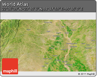 Satellite 3D Map of the Area around 22° 53' 22" N, 95° 16' 30" E