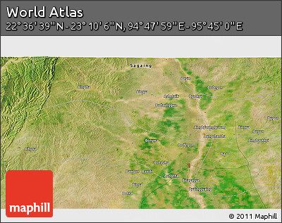 Satellite 3D Map of the Area around 22° 53' 22" N, 95° 16' 30" E