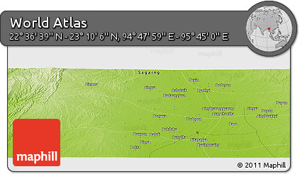 Physical Panoramic Map of the Area around 22° 53' 22" N, 95° 16' 30" E