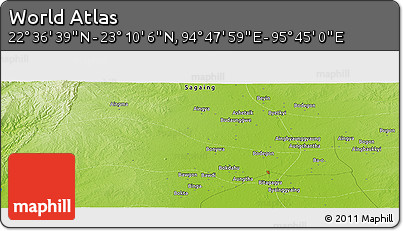 Physical Panoramic Map of the Area around 22° 53' 22" N, 95° 16' 30" E