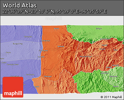 Political 3D Map of the Area around 22° 53' 22" N, 96° 7' 30" E