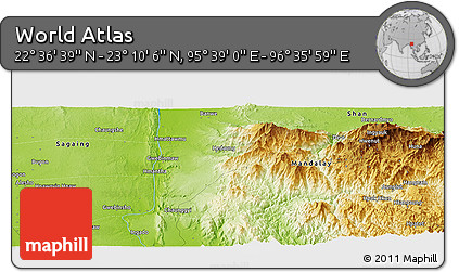 Physical Panoramic Map of the Area around 22° 53' 22" N, 96° 7' 30" E