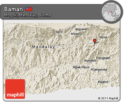 Shaded Relief Panoramic Map of Baman