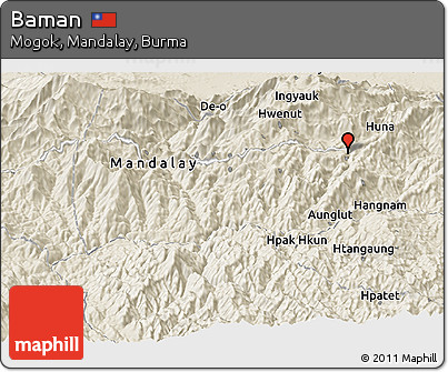 Shaded Relief Panoramic Map of Baman