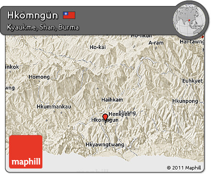 Shaded Relief Panoramic Map of Hkömngün