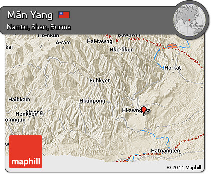 Shaded Relief Panoramic Map of Mān Yang