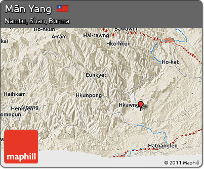 Shaded Relief Panoramic Map of Mān Yang