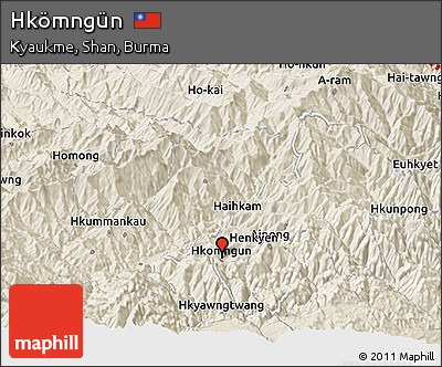 Shaded Relief Panoramic Map of Hkömngün