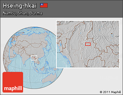 Gray Location Map of Hseing-hkai, hill shading