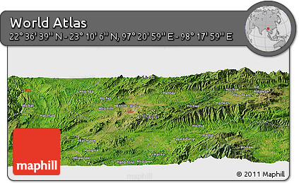 Satellite Panoramic Map of the Area around 22° 53' 22" N, 97° 49' 29" E