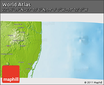Physical 3D Map of the Area around 22° 53' 22" N, 97° 40' 30" W