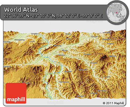 Physical 3D Map of the Area around 22° 53' 22" N, 98° 40' 30" E