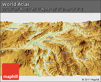 Physical 3D Map of the Area around 22° 53' 22" N, 98° 40' 30" E