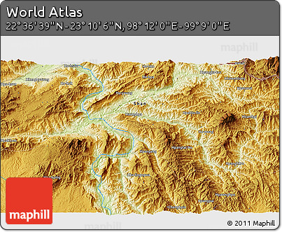 Physical 3D Map of the Area around 22° 53' 22" N, 98° 40' 30" E
