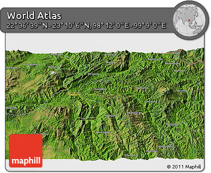 Satellite 3D Map of the Area around 22° 53' 22" N, 98° 40' 30" E