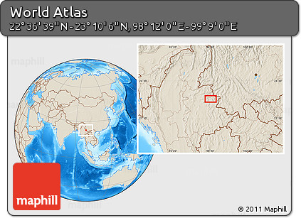 Shaded Relief Location Map of the Area around 22° 53' 22" N, 98° 40' 30" E