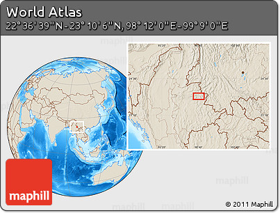 Shaded Relief Location Map of the Area around 22° 53' 22" N, 98° 40' 30" E