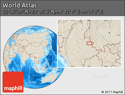 Shaded Relief Location Map of the Area around 22° 53' 22" N, 98° 40' 30" E