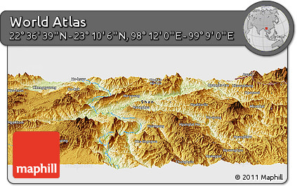 Physical Panoramic Map of the Area around 22° 53' 22" N, 98° 40' 30" E