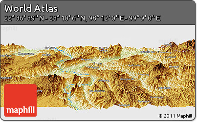 Physical Panoramic Map of the Area around 22° 53' 22" N, 98° 40' 30" E